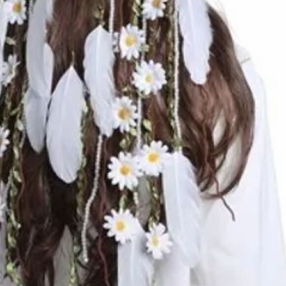 NWT handmade adjustable headband with daisies feathers beads and roping. - Picture 6 of 6